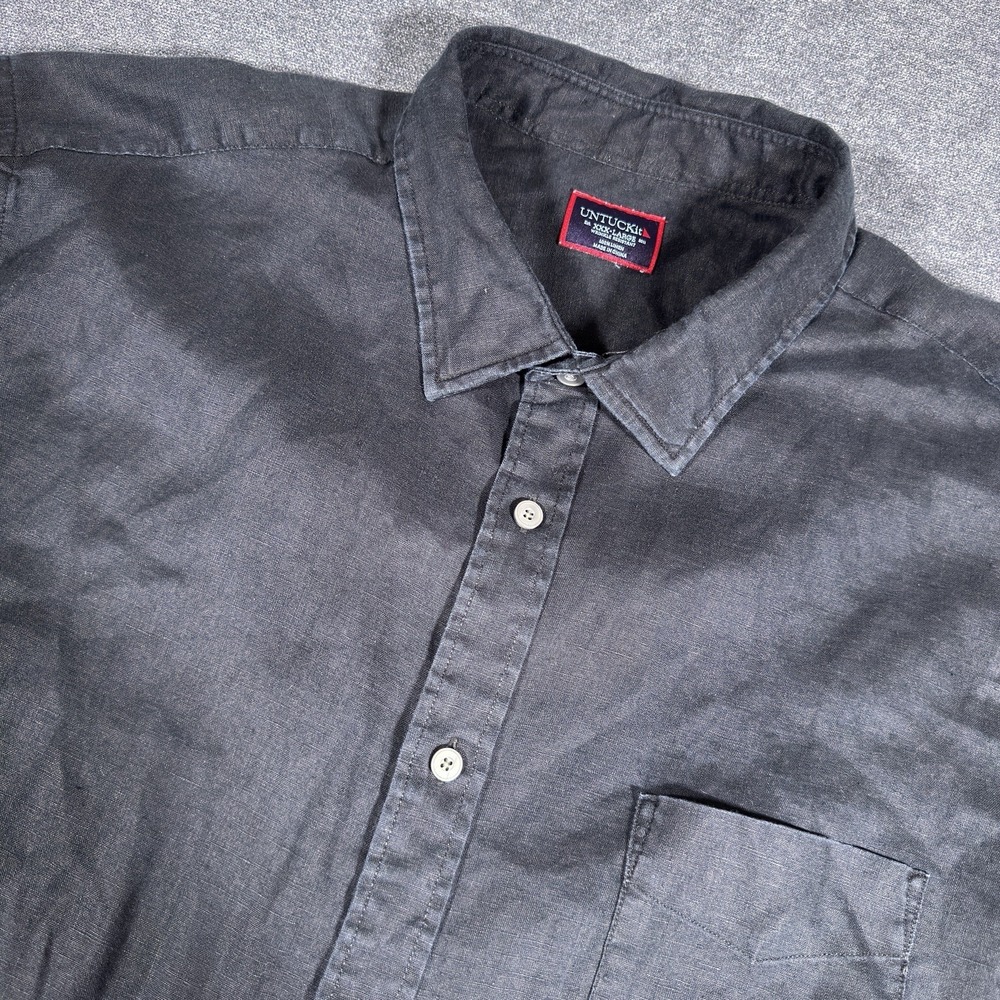 UNTUCKit Button Up Shirt Men 3XL Black 100% Linen Short Sleeve Wrinkle Resistant